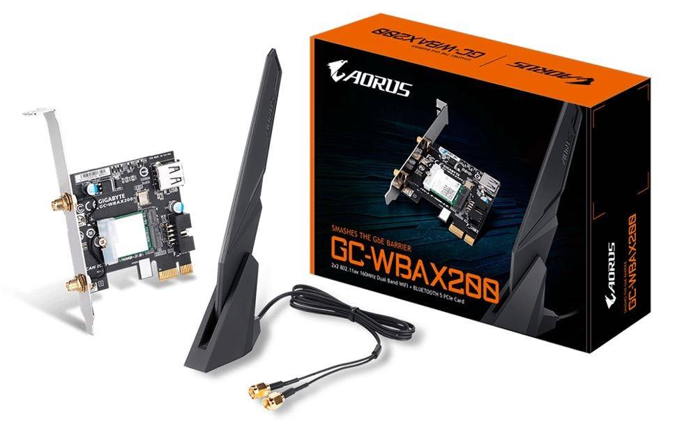 GIGABYTE GC-WBAX200 WiFi 6 PCIe Expansion Card with 2400Mbps Dual Band Wireless and Bluetooth 5 Technology