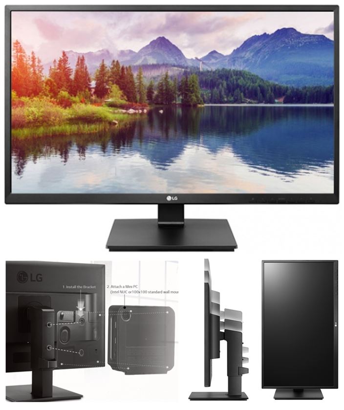 LG 23.8' IPS 5ms Business. Full HD, Monitor w/HAS PIVOT - VGA/DVI/HDMI/DP USB Speakers VESA100mm Height Adjust Stand