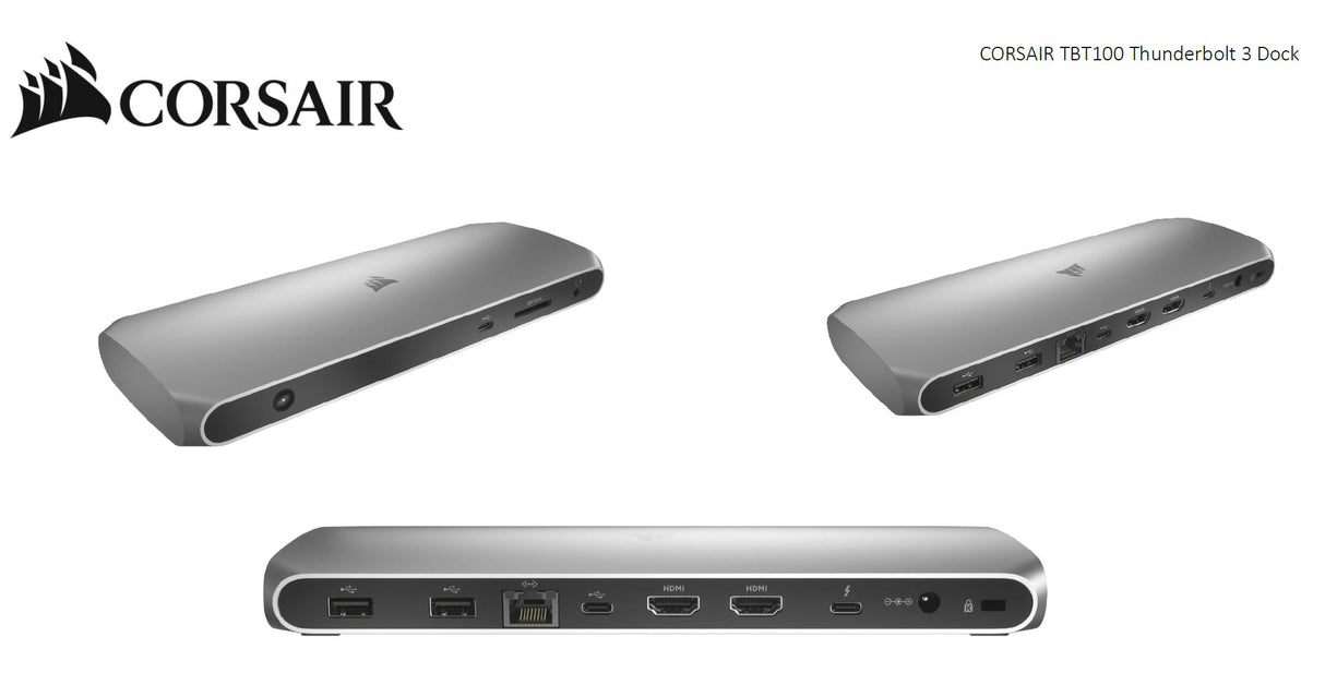 CORSAIR TBT100 Thunderbolt 3 Dock with Dual HDMI 4K, USB-C, USB-A, Gigabit Ethernet, and UHS-II SD Reader for Mac and Windows