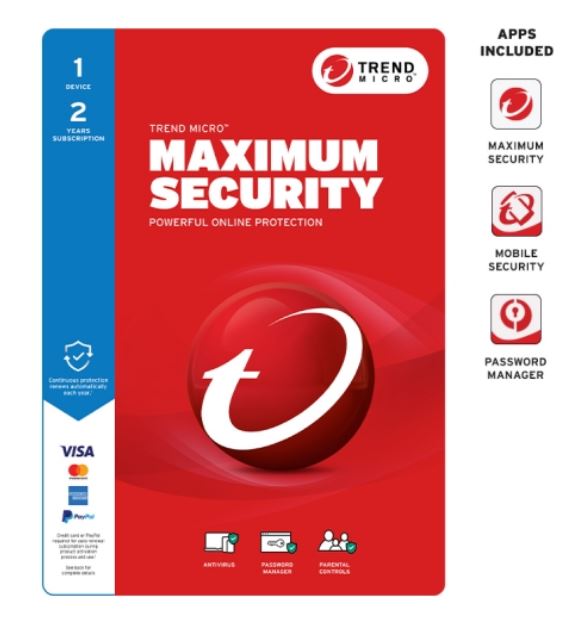 TREND MICRO Micro Maximum Security (1 Device) 2Yr Retail Mini Box Auto Renew