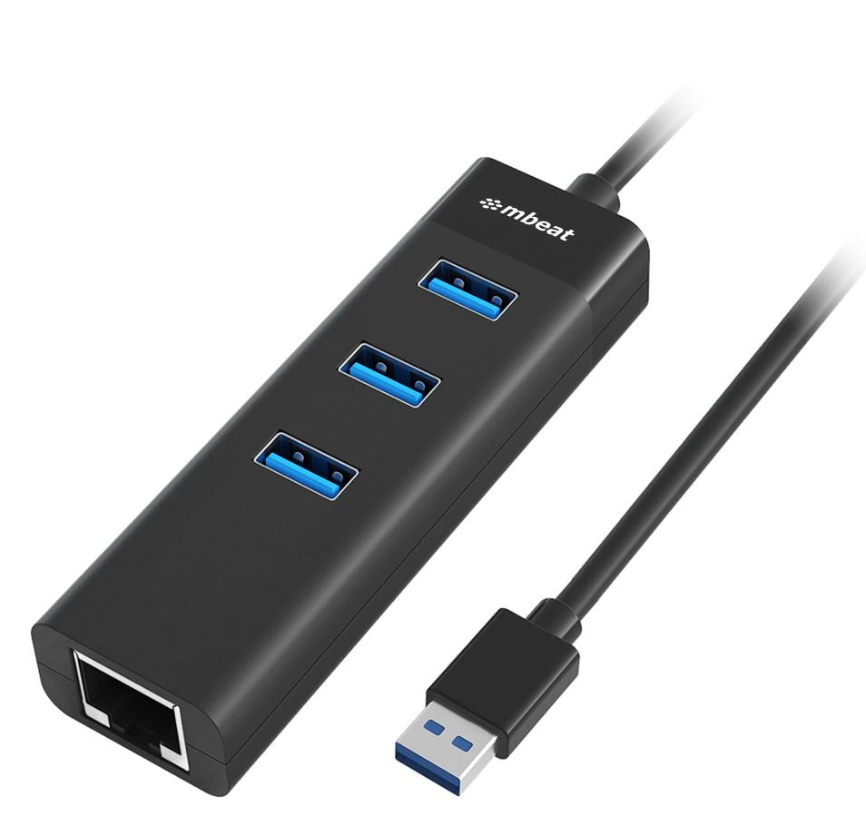 MBEAT USB 3.0 Hub with Gigabit Ethernet - 3 Ports, Compact Design - Black