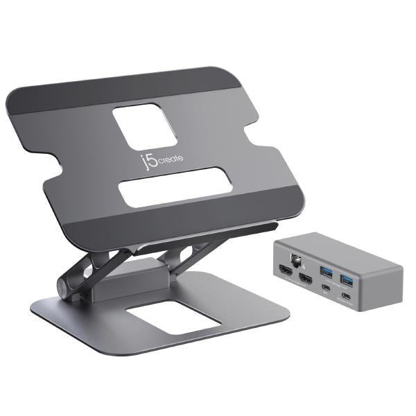 J5create JTS427 Versatile Dual 4K HDMI Docking Laptop Stand with Adjustable Angles and 100W USB-C Pass-Through