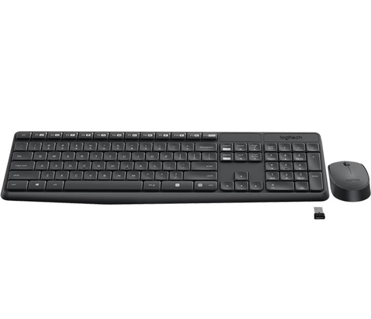 Logitech MK235 Full-Size Wireless Keyboard and Mouse Set with USB Receiver, Black