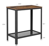 Rustic Industrial 2-Tier Side Table with Mesh Shelf and Metal Frame