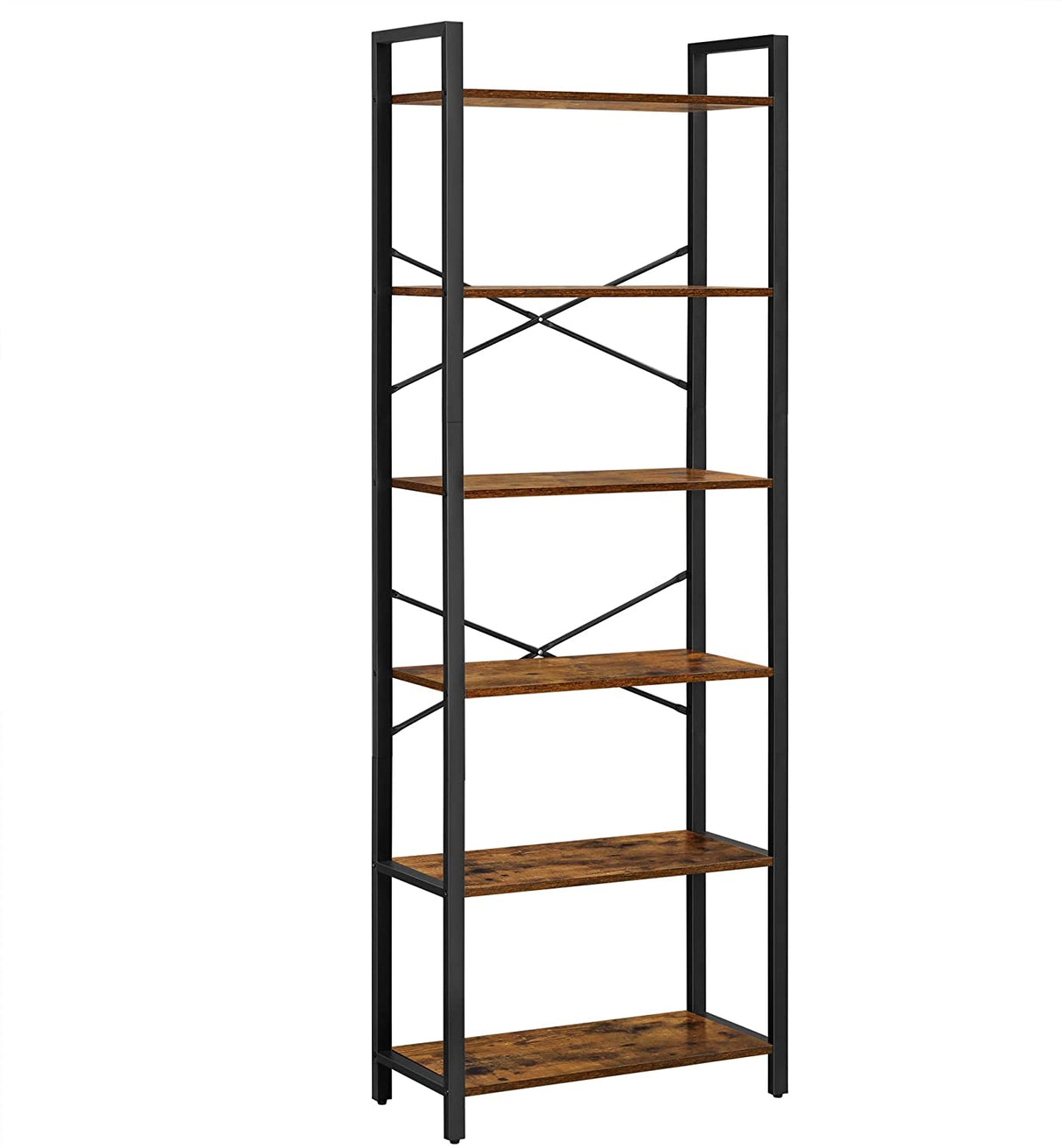 Industrial-Style 6-Tier Storage Shelf with Sturdy Steel Frame in Rustic Brown and Black, 186 cm Tall