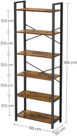 Industrial-Style 6-Tier Storage Shelf with Sturdy Steel Frame in Rustic Brown and Black, 186 cm Tall