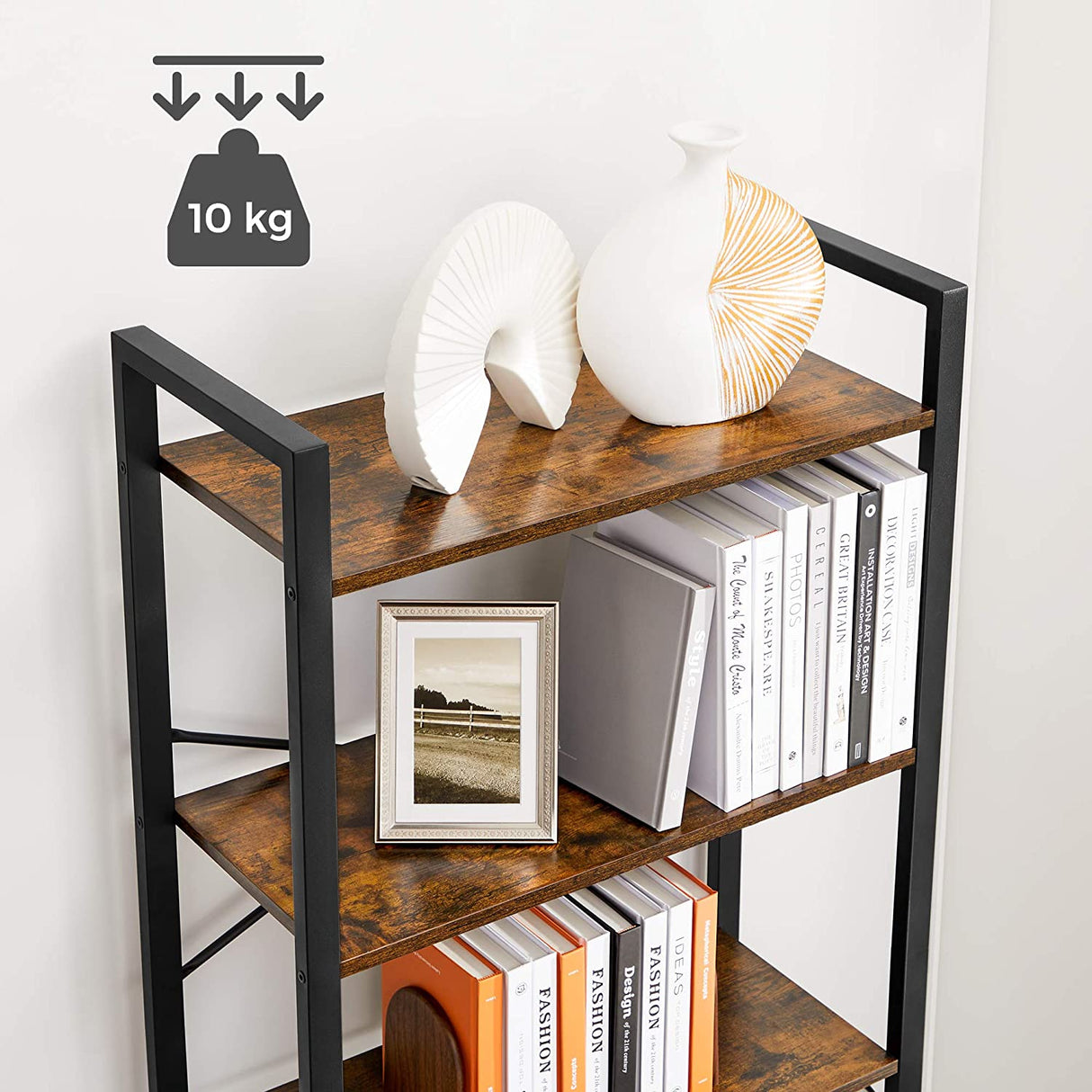 Industrial-Style 6-Tier Storage Shelf with Sturdy Steel Frame in Rustic Brown and Black, 186 cm Tall