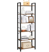 Industrial-Style 6-Tier Storage Shelf with Sturdy Steel Frame in Rustic Brown and Black, 186 cm Tall