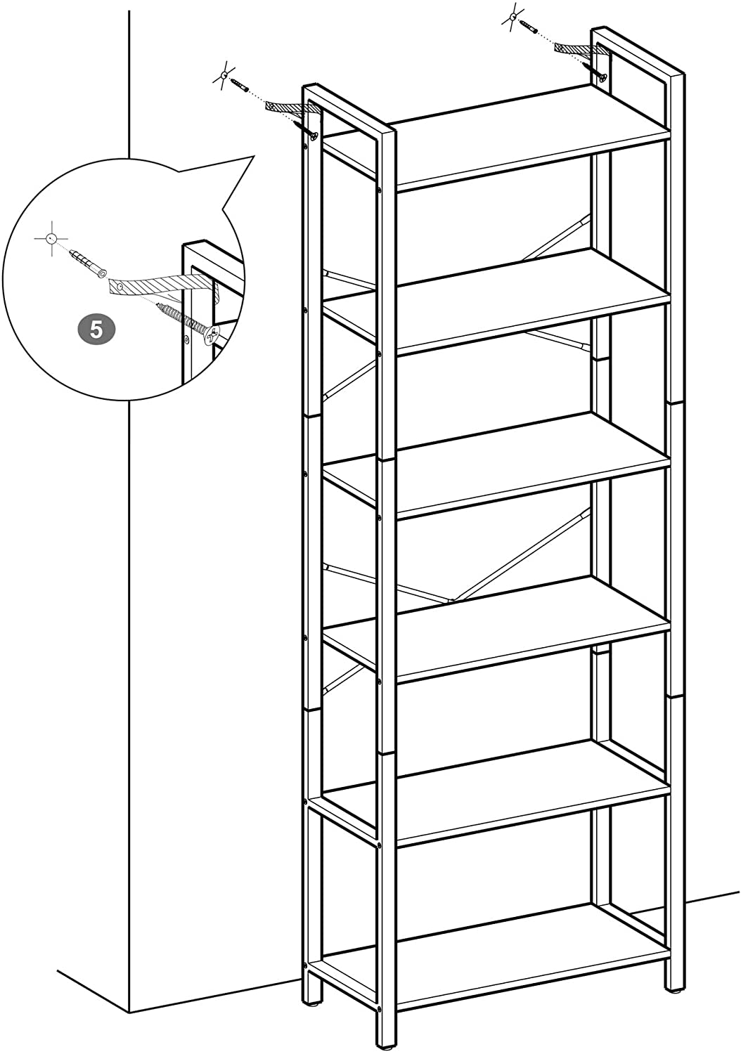 Industrial-Style 6-Tier Storage Shelf with Sturdy Steel Frame in Rustic Brown and Black, 186 cm Tall