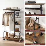 Mobile Rustic Industrial 5-Tier Clothing Rack with Wheels in Brown