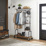 Mobile Rustic Industrial 5-Tier Clothing Rack with Wheels in Brown