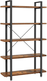 Rustic Industrial 5-Tier Bookshelf in Brown and Black