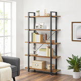 Rustic Industrial 5-Tier Bookshelf in Brown and Black