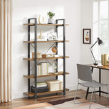 Rustic Industrial 5-Tier Bookshelf in Brown and Black