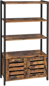 Industrial Rustic Brown Storage Cabinet with Louvred Doors and Three Shelves