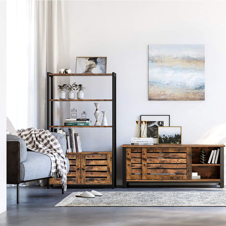 Industrial Rustic Brown Storage Cabinet with Louvred Doors and Three Shelves