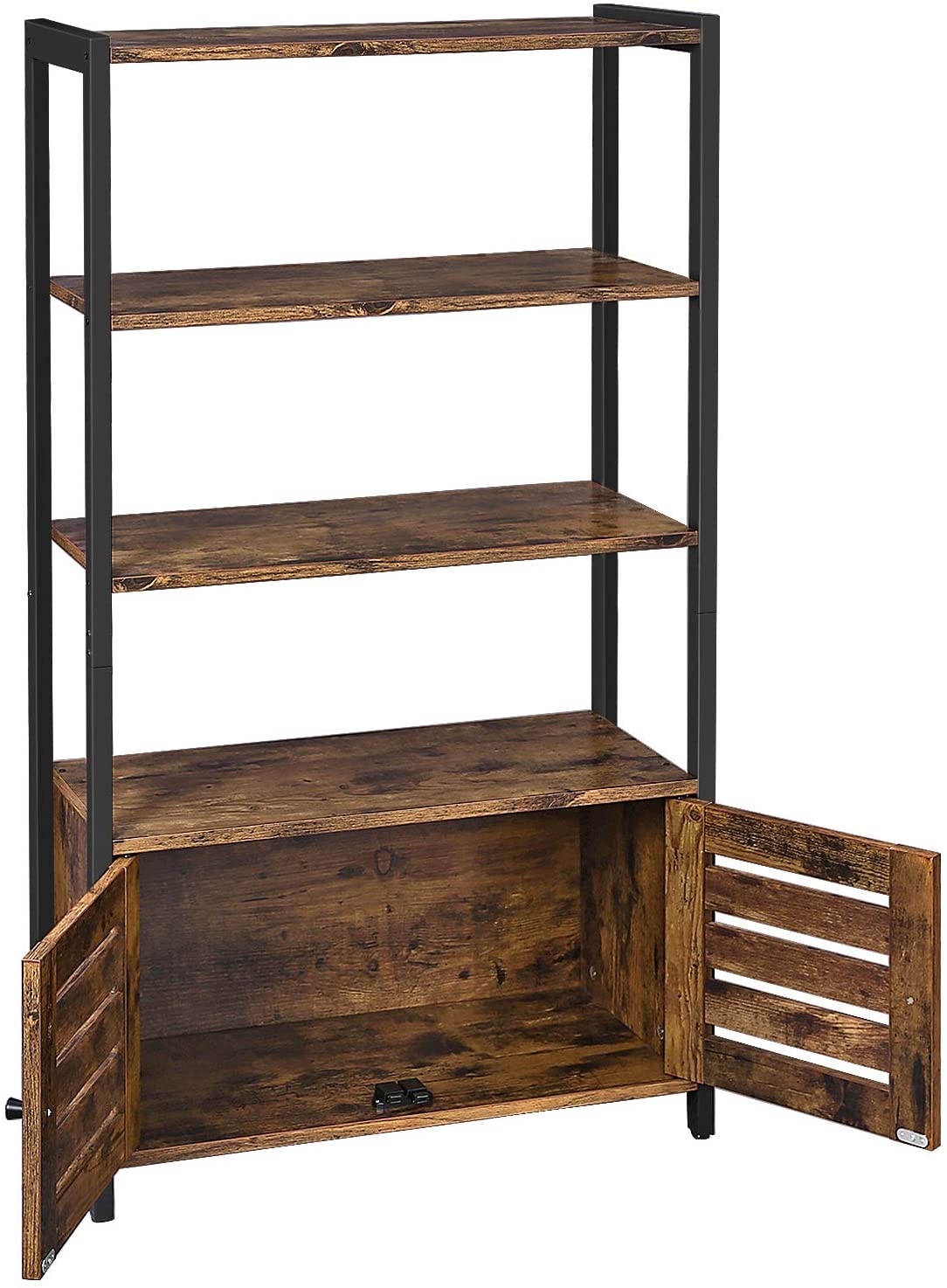 Industrial Rustic Brown Storage Cabinet with Louvred Doors and Three Shelves