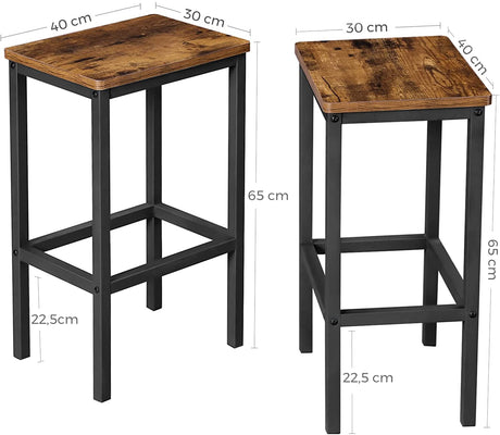 Rustic Brown Bar Stool Set of 2 - Stylish and Space-Saving Design