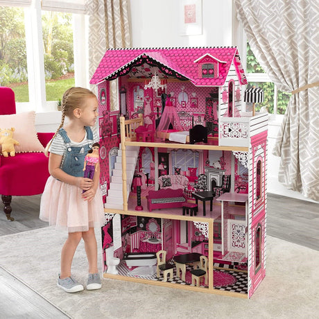 Spacious 3-Level Dollhouse with 15-Piece Furniture Set for Kids (Model 6)