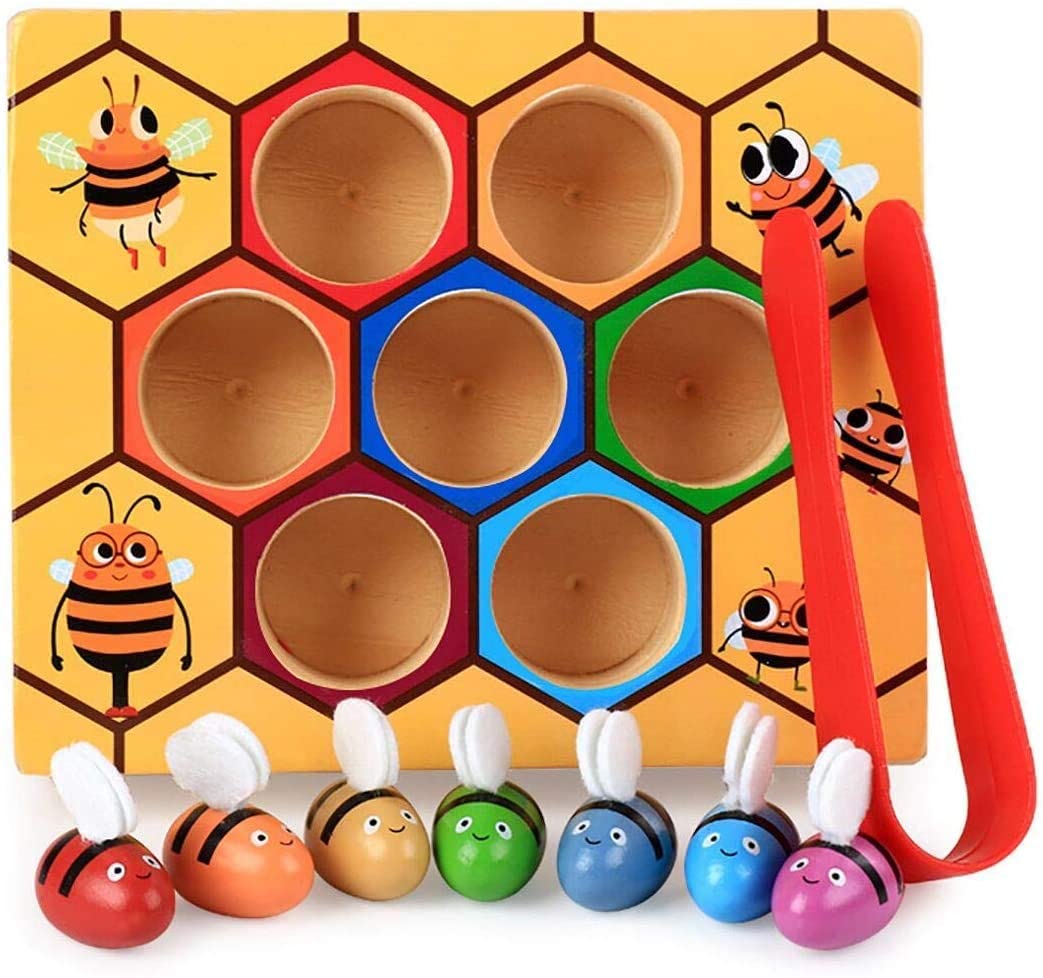 Bee-Themed Montessori Fine Motor Skills Activity Set for Toddlers - Educational Wooden Puzzle Toy