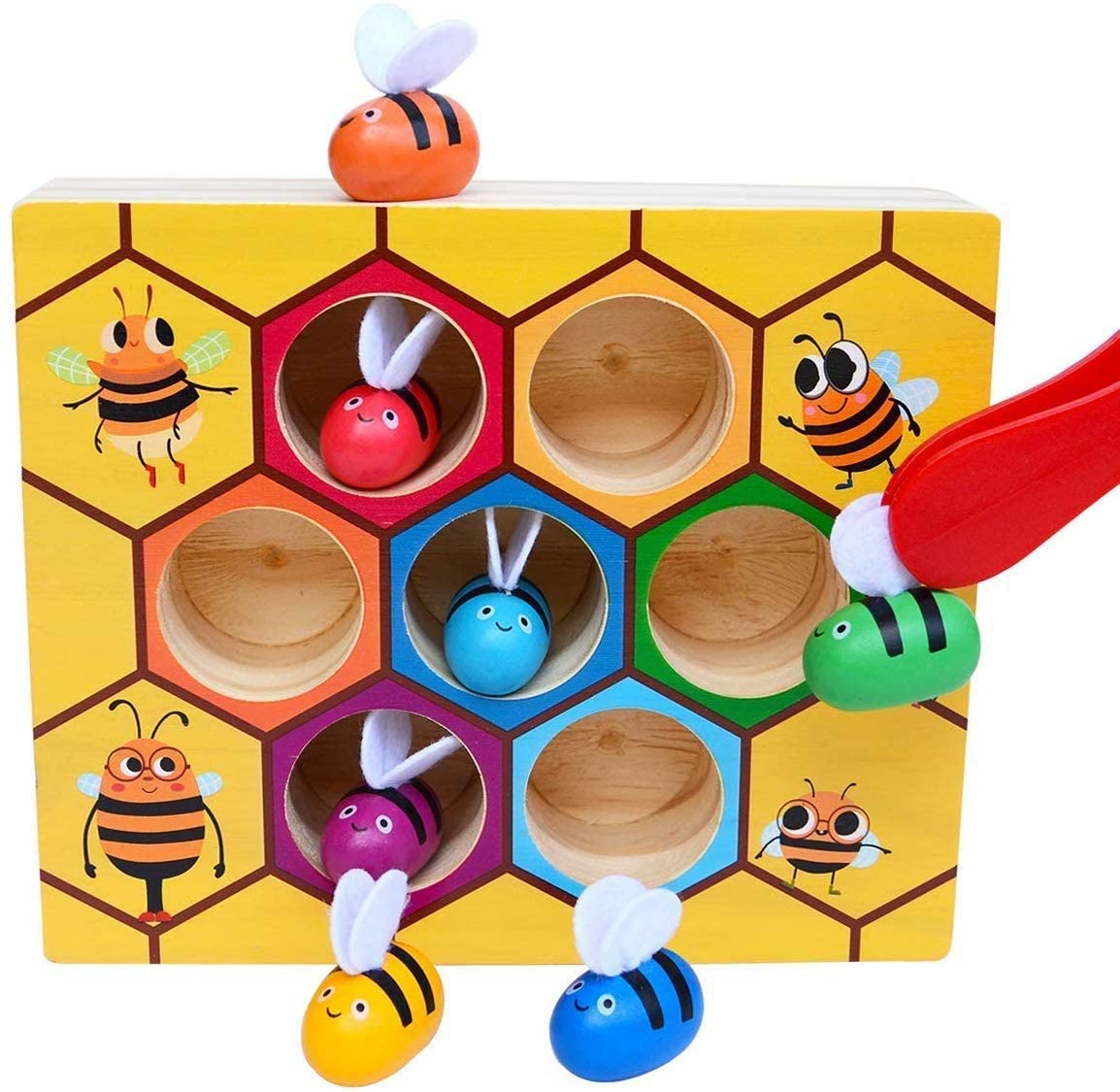 Bee-Themed Montessori Fine Motor Skills Activity Set for Toddlers - Educational Wooden Puzzle Toy