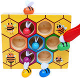 Bee-Themed Montessori Fine Motor Skills Activity Set for Toddlers - Educational Wooden Puzzle Toy