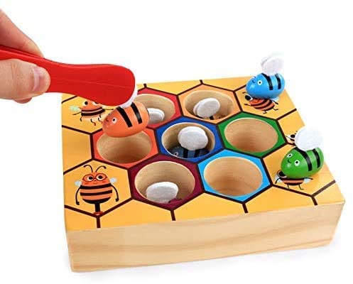 Bee-Themed Montessori Fine Motor Skills Activity Set for Toddlers - Educational Wooden Puzzle Toy