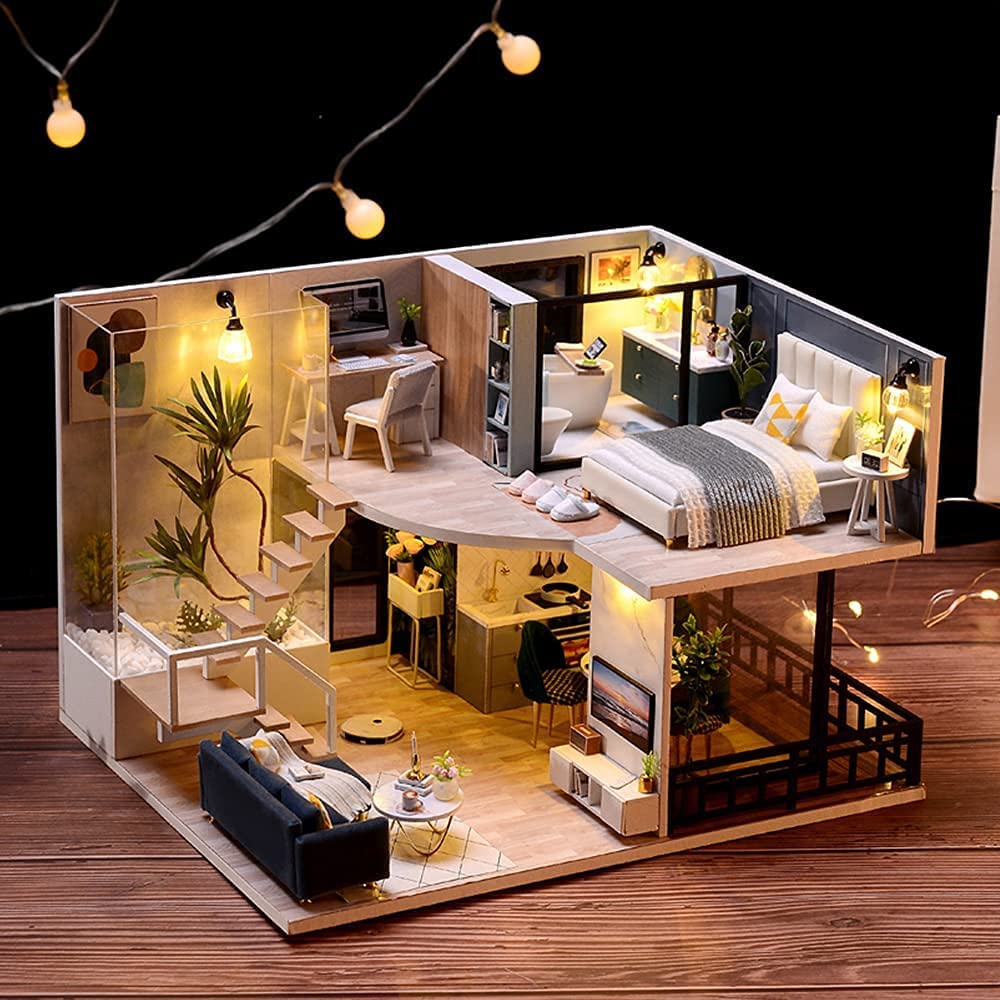 Miniature Dollhouse with Furniture Set - Dust-Proof and Musical Features for Cozy Moments