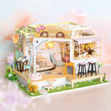 Miniature Dollhouse with Furniture, Music Movement, and Dust Cover - Cat Café Theme (Perfect Valentine's Day Gift)