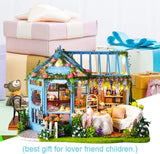 Rosa Garden Tea Dollhouse Miniature with Furniture Kit, Music Movement & Dust Protection