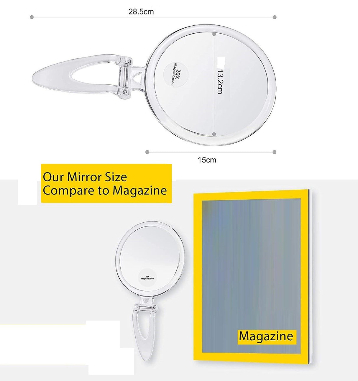 20X Ultra-Magnifying Dual-Sided Hand Mirror for Precision Makeup and Skincare Applications (15 cm)