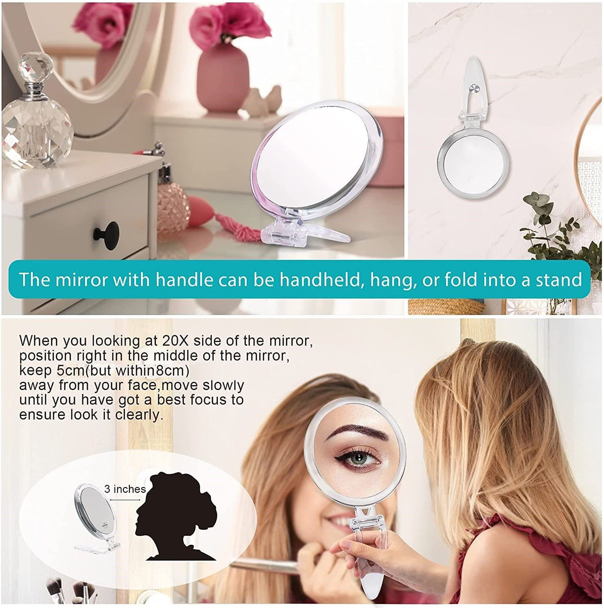 20X Ultra-Magnifying Dual-Sided Hand Mirror for Precision Makeup and Skincare Applications (15 cm)