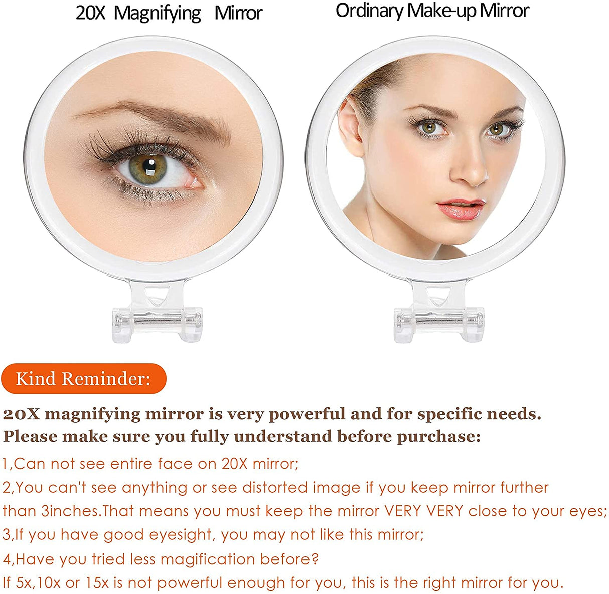 20X Ultra-Magnifying Dual-Sided Hand Mirror for Precision Makeup and Skincare Applications (15 cm)