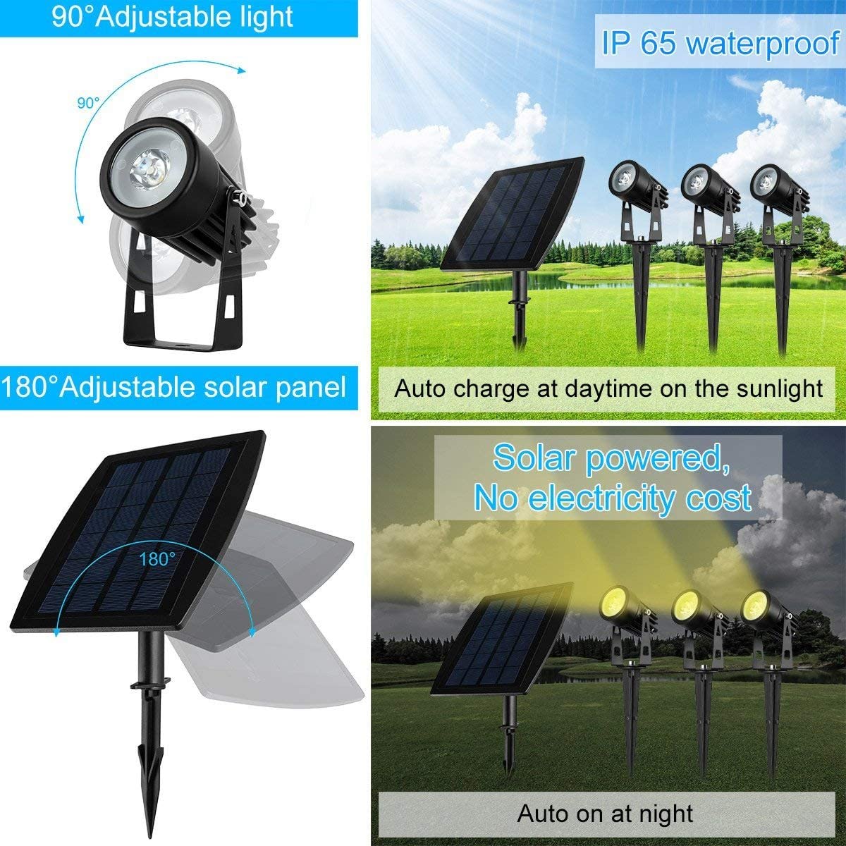 Warm White Solar-Powered LED Garden Spotlight Set - 3 Waterproof Outdoor Lights