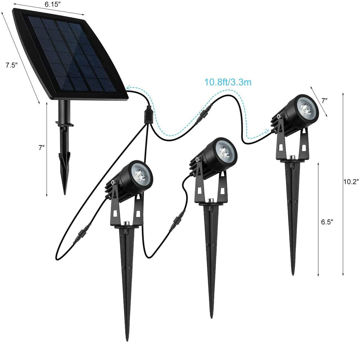 Warm White Solar-Powered LED Garden Spotlight Set - 3 Waterproof Outdoor Lights