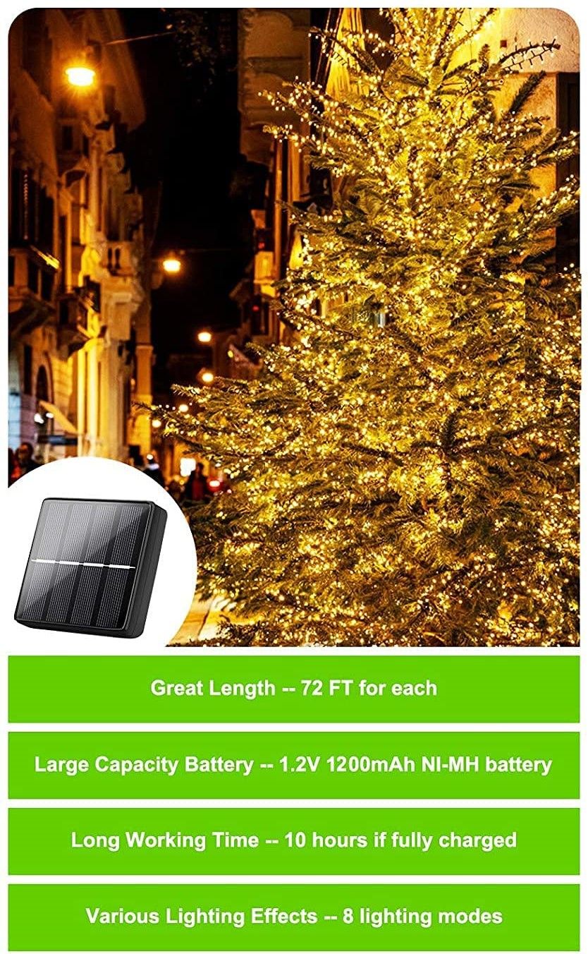 20m 200 LED Waterproof Solar String Lights with 8 Modes for Home and Garden Decor