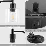 Industrial Style Table Lamp Set with Dual USB Ports for Nightstand, Desk, and Living Room (Bulb Not Included)