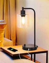 Industrial Style Table Lamp Set with Dual USB Ports for Nightstand, Desk, and Living Room (Bulb Not Included)