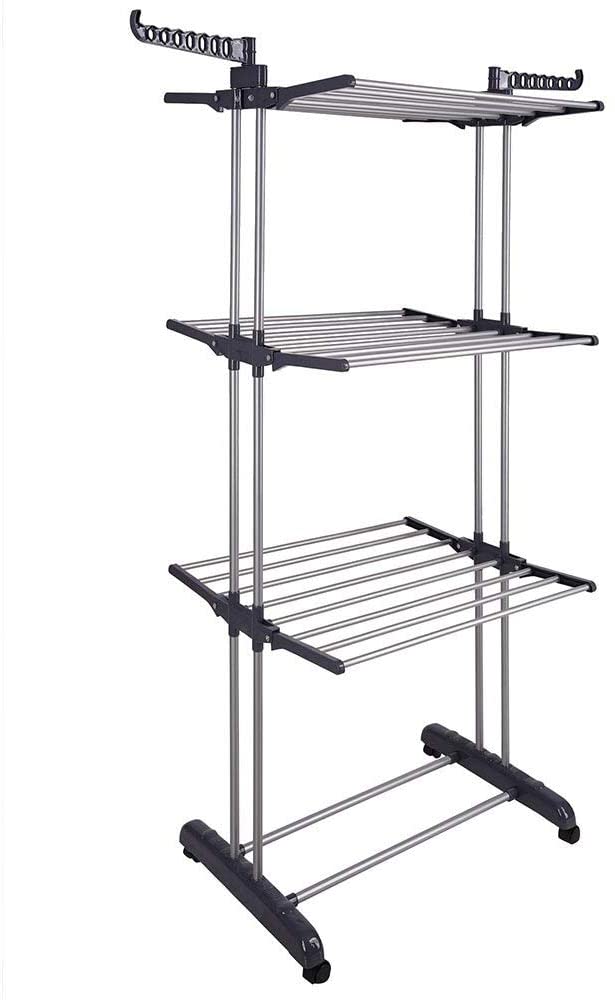 Multifunctional 3-Tier Collapsible Laundry Drying Rack with Hanger Stand for Indoor Use