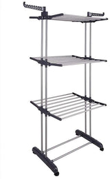 Multifunctional 3-Tier Collapsible Laundry Drying Rack with Hanger Stand for Indoor Use