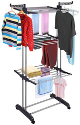 Multifunctional 3-Tier Collapsible Laundry Drying Rack with Hanger Stand for Indoor Use