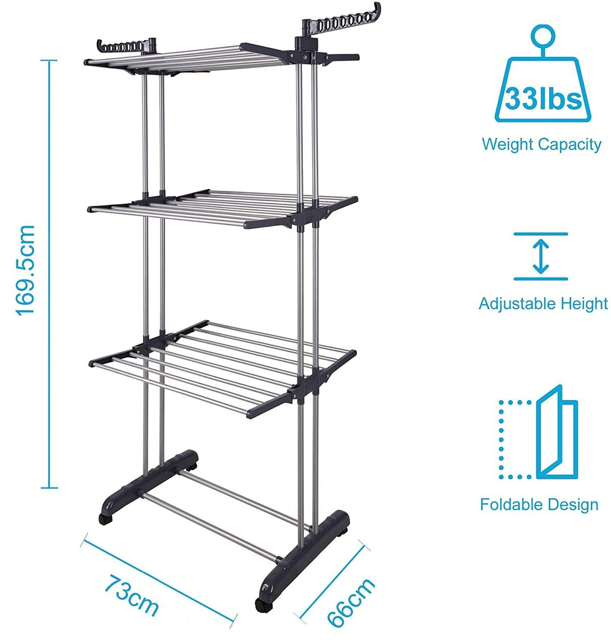 Multifunctional 3-Tier Collapsible Laundry Drying Rack with Hanger Stand for Indoor Use