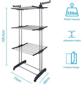 Multifunctional 3-Tier Collapsible Laundry Drying Rack with Hanger Stand for Indoor Use