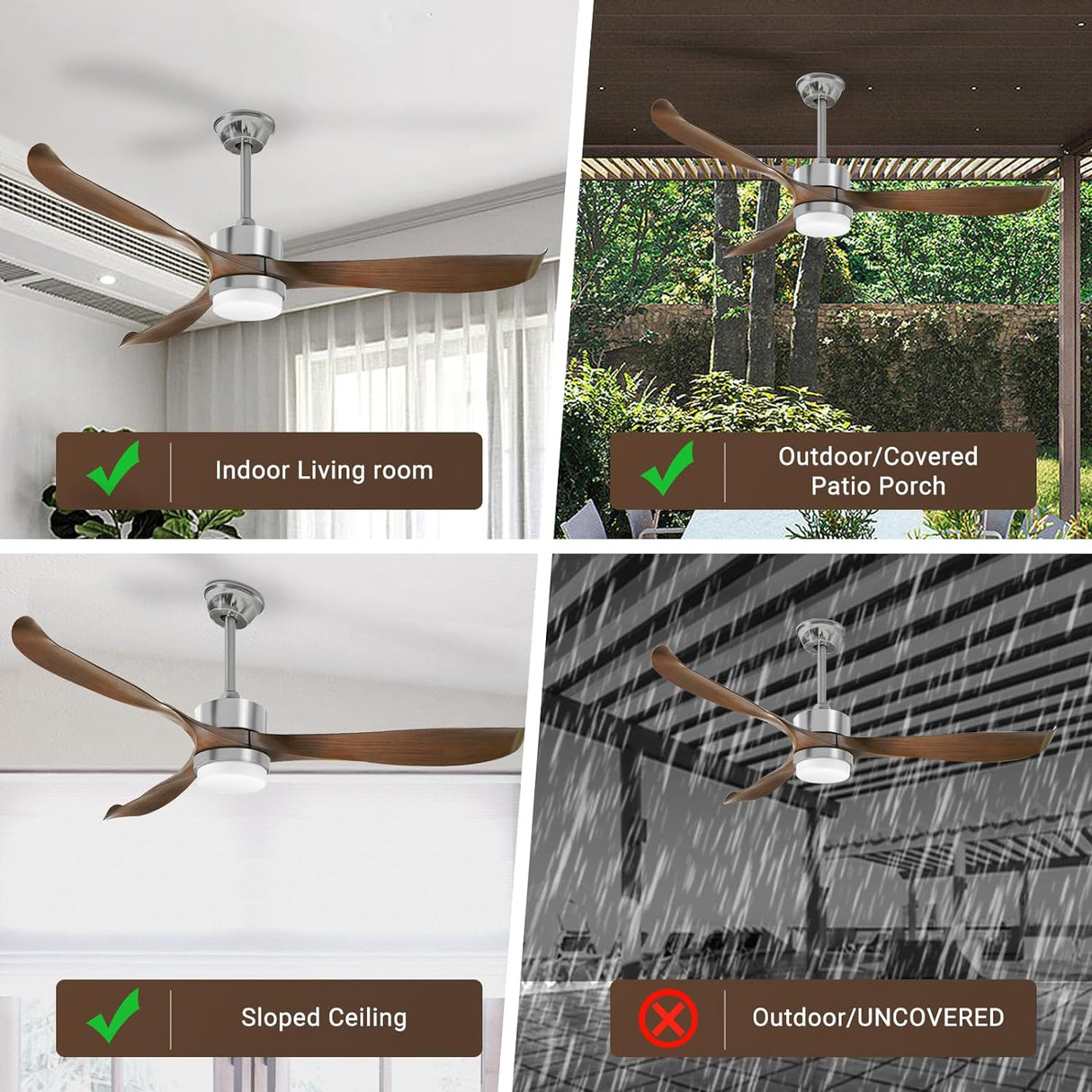 Elegant Brown Ceiling Fan with Integrated LED Lights and Remote Control