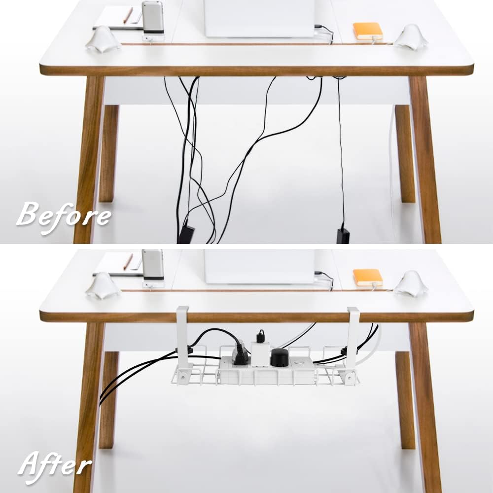 2 pack Under Desk Cable Management Tray, White