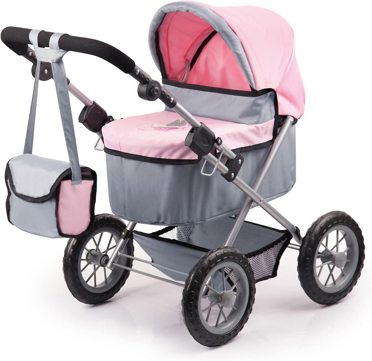 Trendy Dolls Pram & Travel Bed Set - Fairy, Pink, Grey