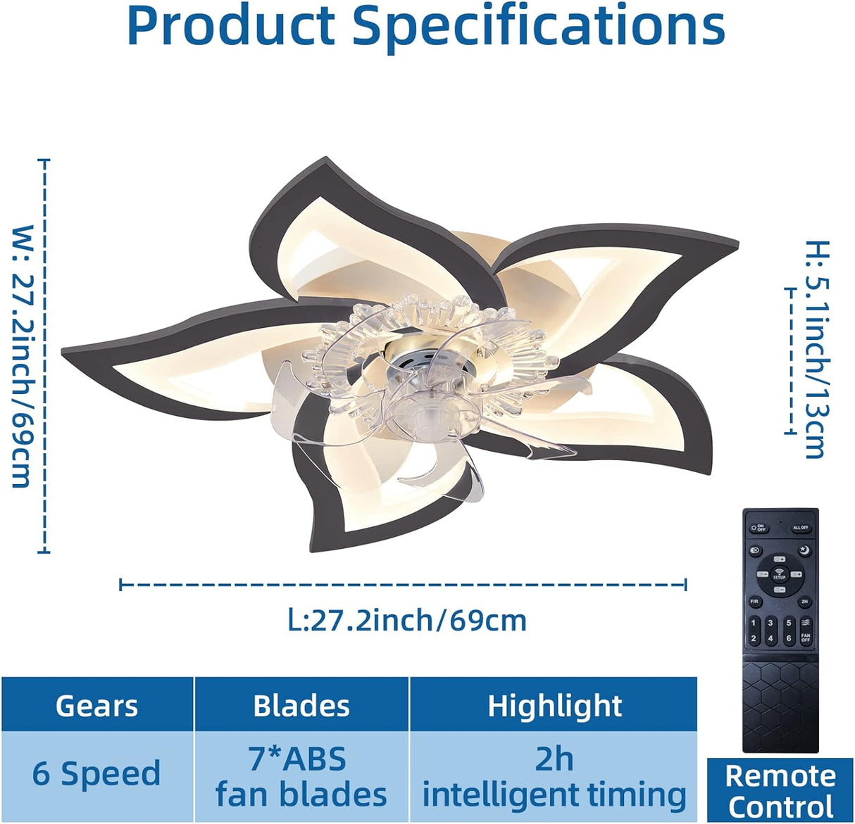 Modern Low Profile Ceiling Light Fan with Remote & App Control - 69cm, 6 Speed, 3 Color Options