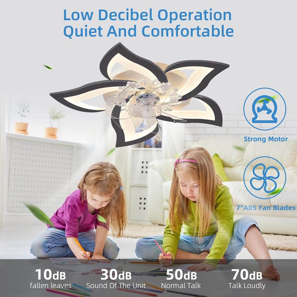 Modern Low Profile Ceiling Light Fan with Remote & App Control - 69cm, 6 Speed, 3 Color Options