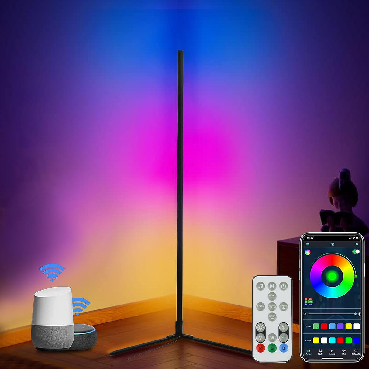 Dynamic RGB Smart Floor Lamp with Voice Control and Customizable Lighting