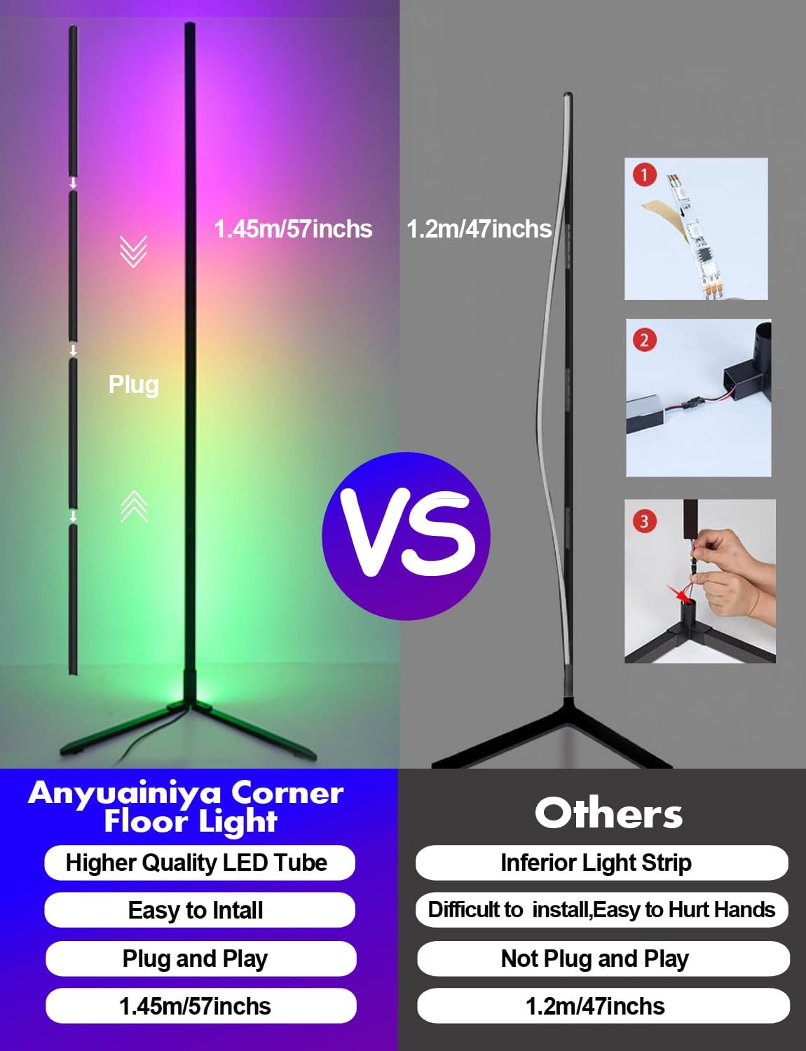 Dynamic RGB Smart Floor Lamp with Voice Control and Customizable Lighting